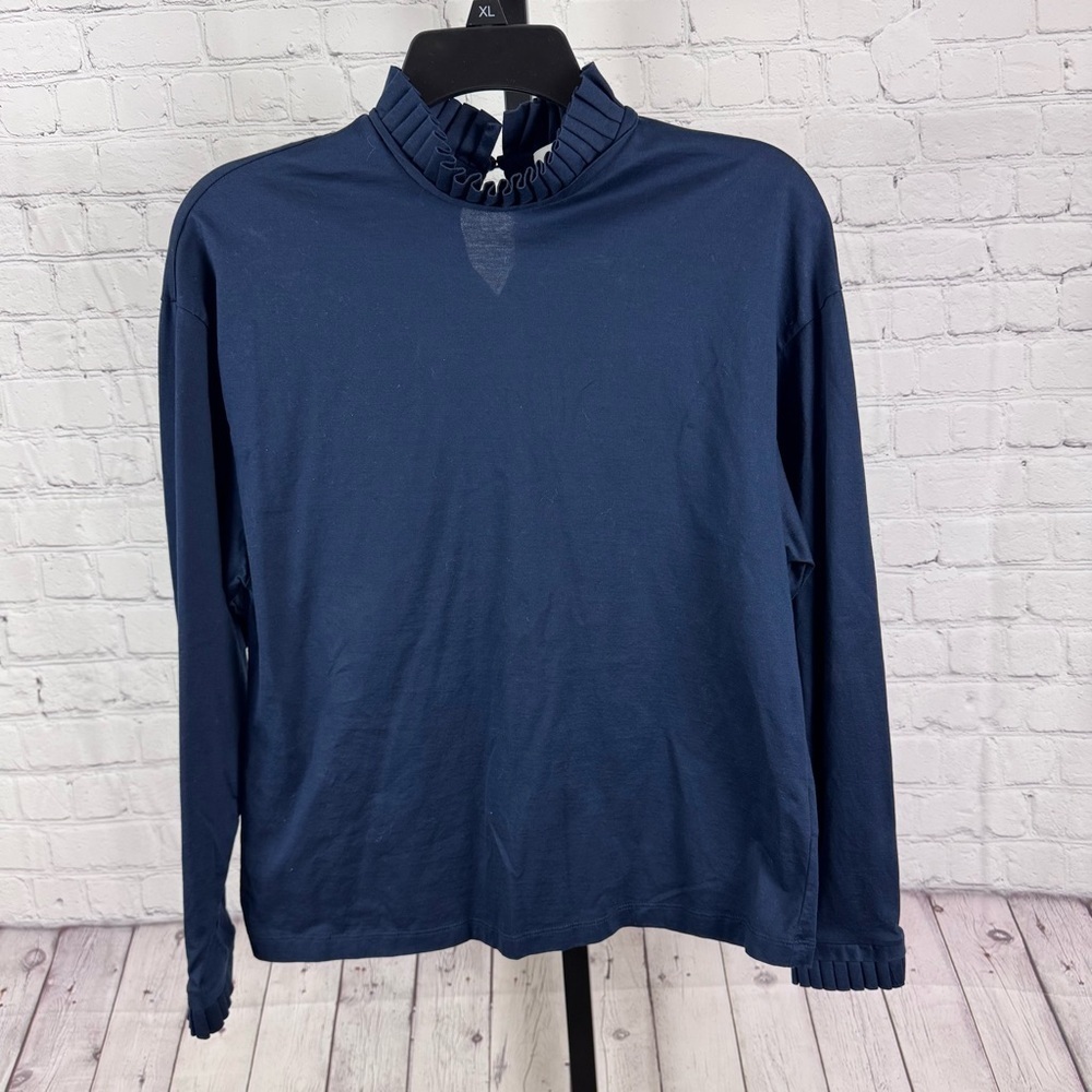 Anthropologie & Other Stories Navy Mock Turtleneck Pleated Details Top Size 6